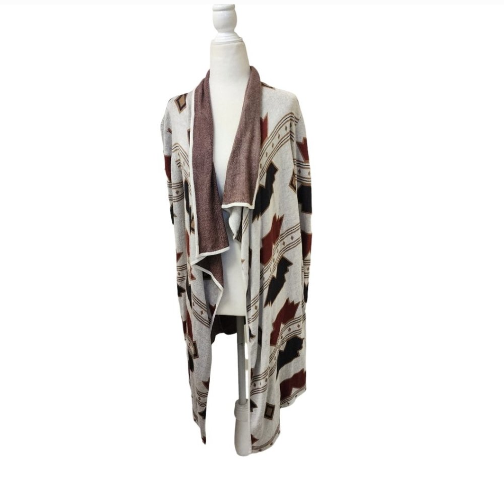 Guess Southwestern Aztec Tribal Poncho Cardigan Sweater Small Tan/Brown